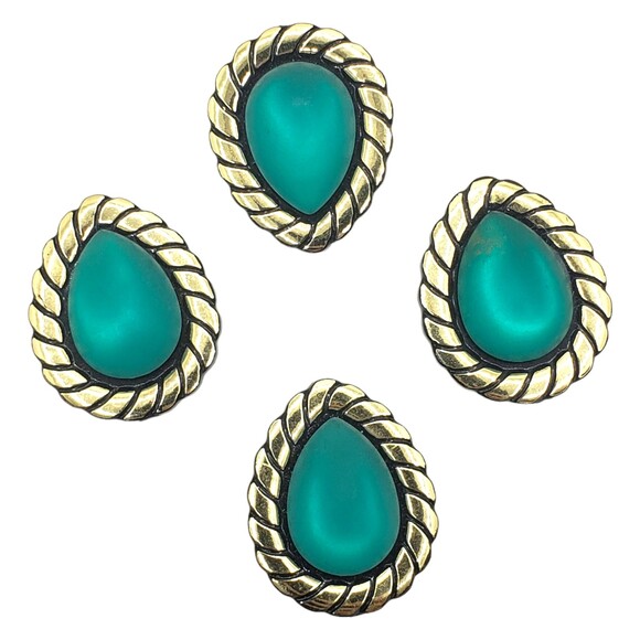 Vintage Green Teardrop Gold Tone Rope Edge Button Covers Art Deco Design - Picture 1 of 5